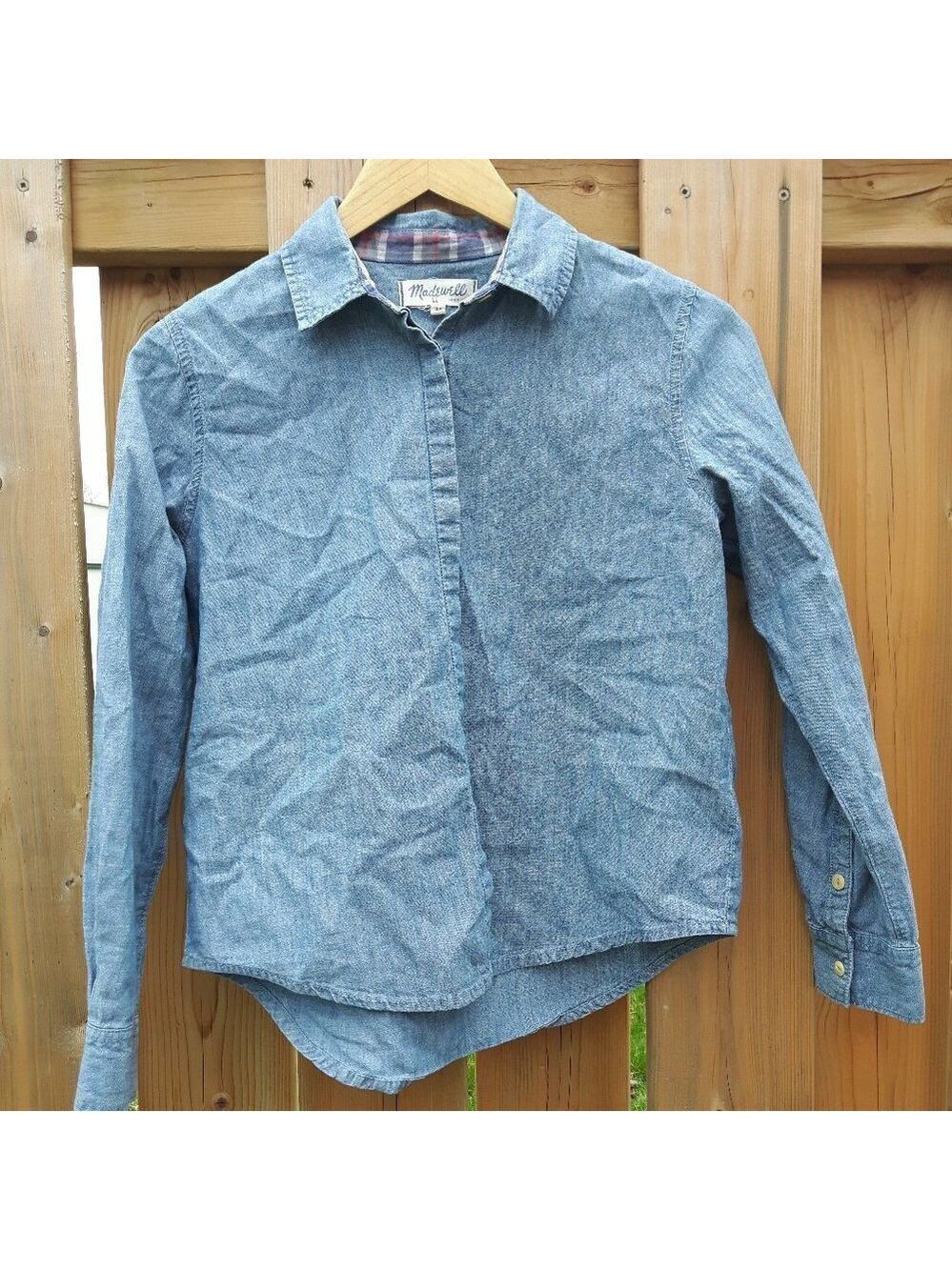 Madewell Button Down Denim Shirt XS Plaid Collar